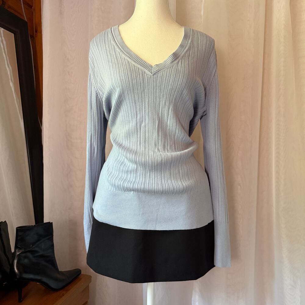 Old Navy Light Blue Ribbed V-Neck Cotton Sweater XL Y2K Preppy 00s Coquette